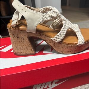 Trendy Boutique Cream Woven Wedges